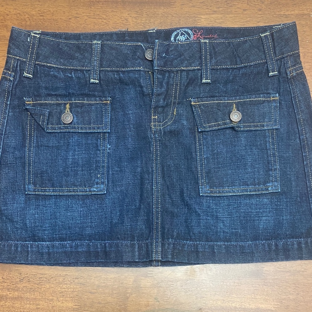 Dark Blue Denim Mini Skirt with Pockets